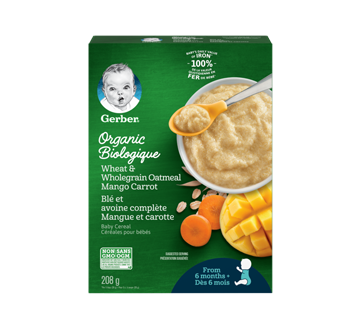 Image du produit Gerber - Céréales pour bébés biologique, 208 g, blé et avoine complète mangue et carotte
