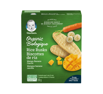 Image du produit Gerber - Biscottes de riz biologique, 50 g, mangue banane carotte