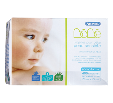Lingettes pour bébé peau sensible, 400 unités