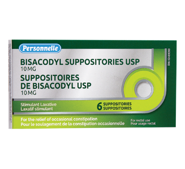 Image du produit Personnelle - Suppositoires de Bisacodyl USP 10 mg, 6 unités