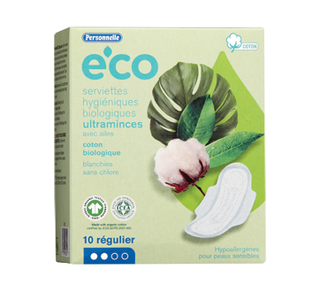 Eco serviettes hygiéniques biologiques ultramince avec ailes, 10 unités, régulier