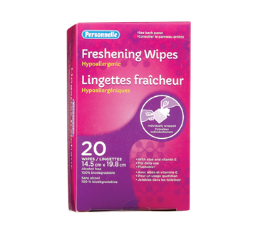 Lingettes fraîcheur hypoallergéniques 14,2 cm x 19,8 cm, 20 unités