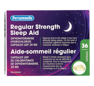 Image du produit Personnelle - Aide-sommeil régulier capsules USP de chlorhydrate de diphénhydramine, 25 mg, 36 unités