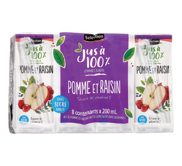 Jus de pomme et raisin fait de concentré, 8 X 200 ml