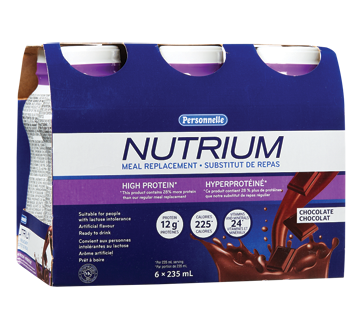 Nutrium substitut de repas hyperprotéiné, 6 x 235 ml, chocolat