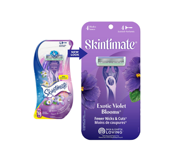 Image 2 du produit Skintimate - Rasoirs jetables pour femmes, 4 unités, fleurs de violette exotique