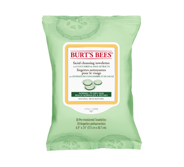 Image du produit Burt's Bees - Lingettes nettoyantes pour le visage à la pêche et à l'écorce de saule, 30 unités