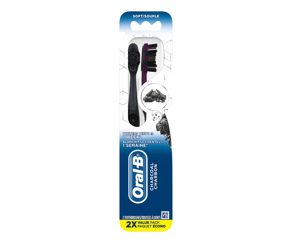 Brosses à dents au charbon, souple, 2 unités OralB Brosse à dents