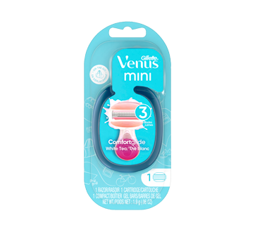 Venus Mini rasoir miniature pour femmes manche + cartouche de rechange ComfortGlide et étui de voyage, 1 unité, thé blanc