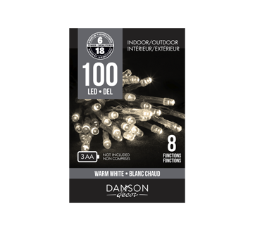 Jeu de 100 lumières à DEL de 5 mm à piles, 100 unités, Blanc chaud