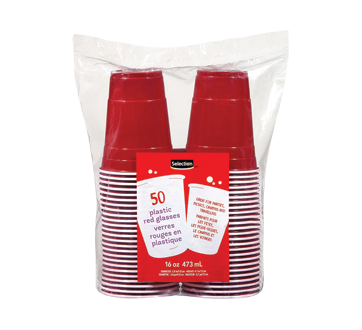 Verres rouges en plastique, 50 unités