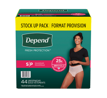 Sous-vêtement d'incontinence Depend FIT-FLEX pour femmes, absorption maximale, 44 unités, petit