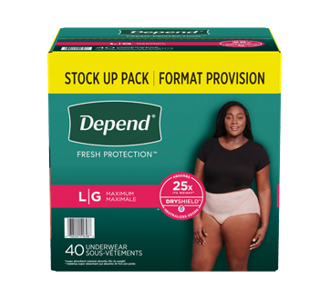 Sous-vêtement d'incontinence Depend FIT-FLEX pour femmes, absorption maximale, 40 unités, large