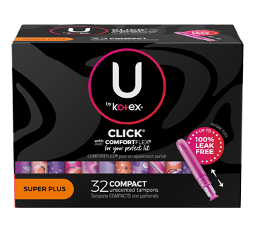 Image du produit U by Kotex - Tampons compacts Click, non parfumés, 32 unités, super plus