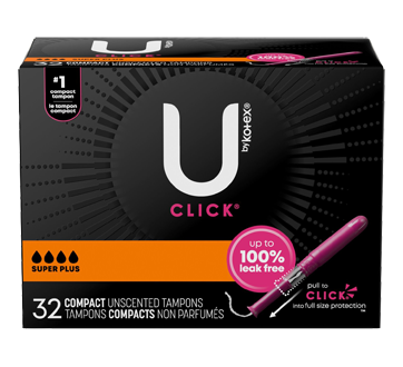 Tampons compacts Click, non parfumés, 32 unités, super plus