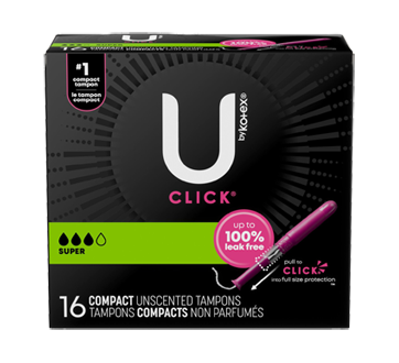 Tampons compacts Click, non parfumés, 16 unités, super
