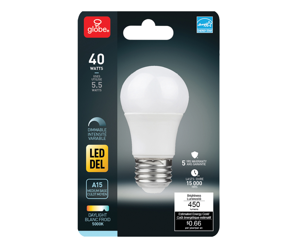 Ampoule DEL A15 40W, 1 unité, blanc froid Globe Electric Ampoule