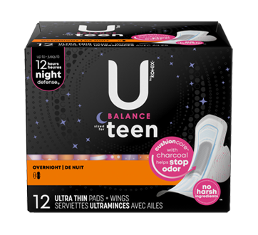 Serviettes Teen ultra minces avec ailes, protection de nuit, non parfumées, 12 unités