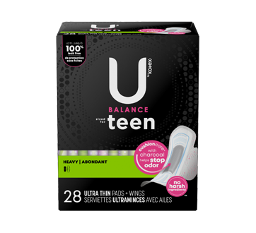 Serviettes Teen ultra minces avec ailes, absorption accrue, non parfumées, 28 unités