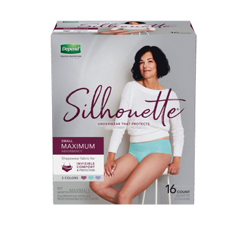 Culottes d'incontinence Silhouette pour femmes, absorption maximale, 16 unités, petit