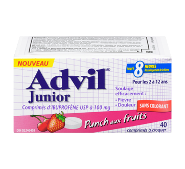 Image du produit Advil - Advil Junior Comprimés d'ibuprofène USP à 100 mg, 40 unités, punch aux fruits