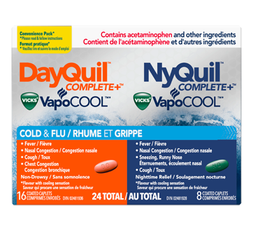 Image du produit Vicks - DayQuil et NyQuil Complete + VapoCool contre rhume et grippe jour et nuit, 24 unités