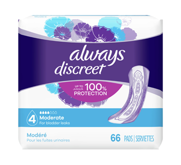 Discreet serviettes d'incontinence longues modéré, 66 unités/66 units