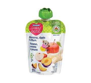 Purée pour bébé 6 mois+, 128 ml, banane pomme et prune