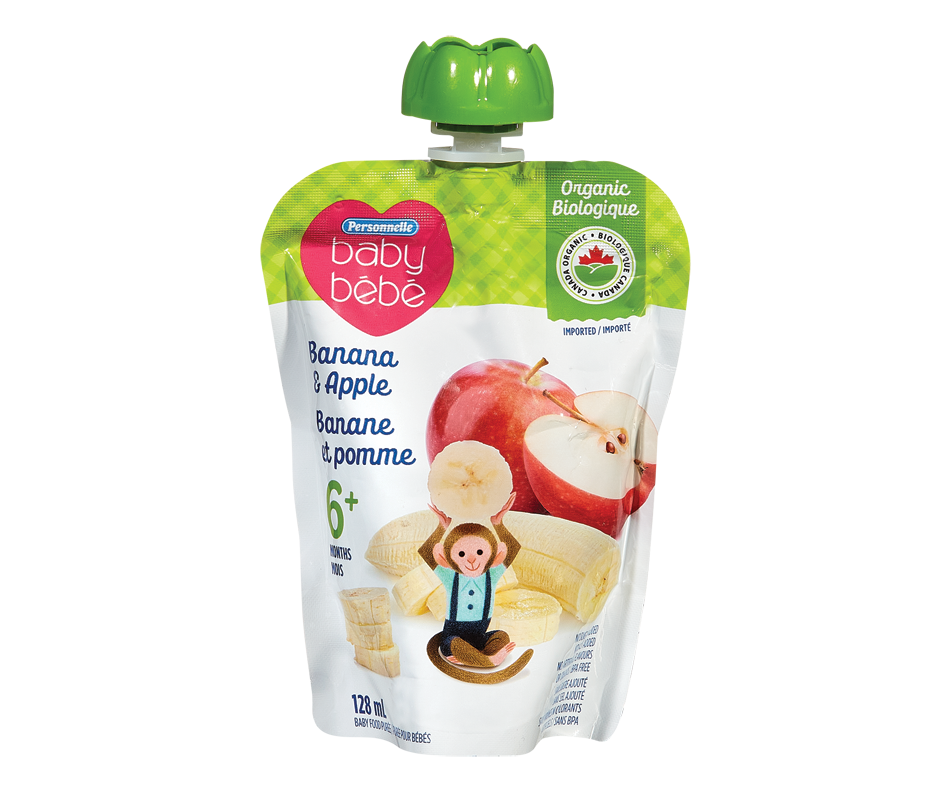 Purée pour bébé 6 mois+, banane et pomme, 128 ml Personnelle Bébé