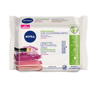 Lingettes nettoyantes 3-en-1 biodégradables pour peau sensible, 40 unités