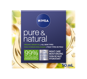 Pure & Natural soin de nuit hydratant à l'huile d'argan pure, 50 ml