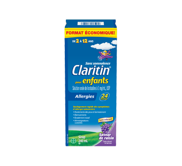 Image du produit Claritin - Allergies pour enfants soulagement sans somnolence 24 heures sirop, 240 ml, raisin