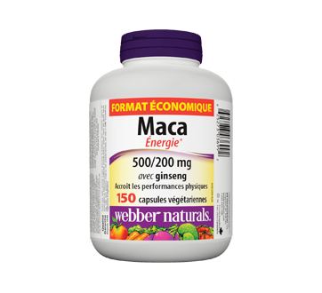 Image du produit Webber Naturals - Maca énergie avec ginseng 500/200 mg capsules végétariennes, 150 unités