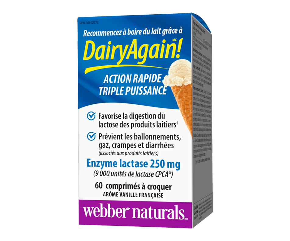 Dairy Again! enzyme lactase 250 mg arôme vanille française comprimés à