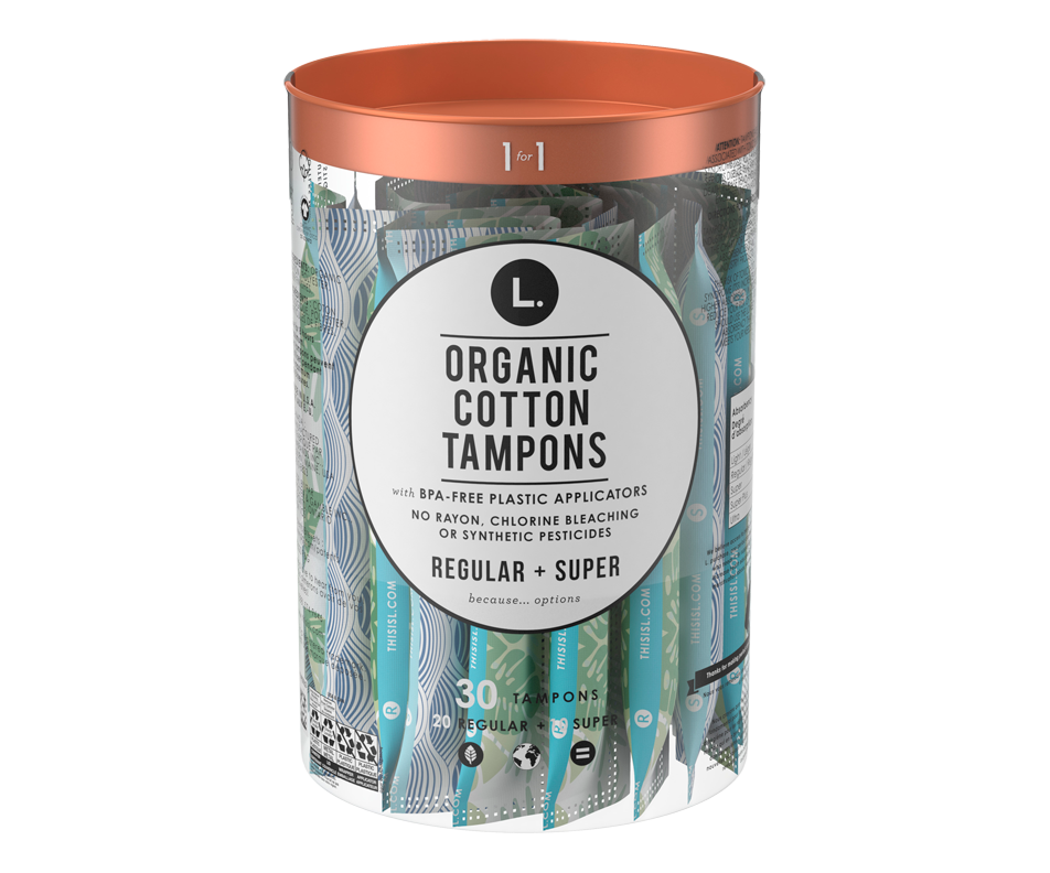 Tampons en coton biologique avec applicateur en plastique, 30 unités