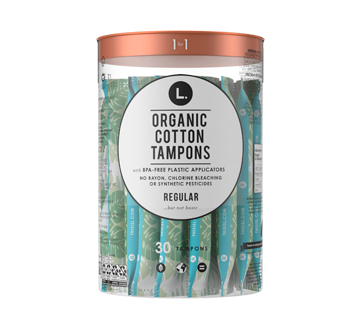 Tampons en coton biologique avec applicateur en plastique, 30 unités, régulier