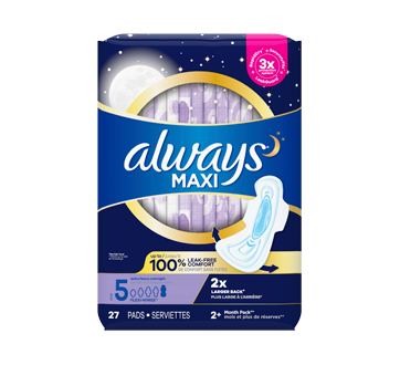 Maxi avec ailes serviettes non parfumées degré d'absorption de nuit taille 5, 27 unités/27 units