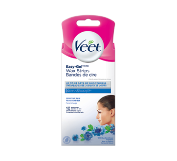 Image du produit Veet - Bandelettes de cire easy-gel pour la peau sensible du visage, 12 unités