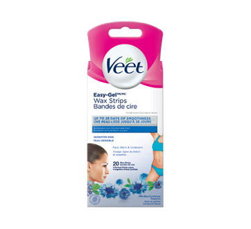 Image du produit Veet - Bandelettes de cire easy-gel pour le visage, la ligne de maillot et sous les bras, 20 unités