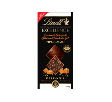 Lindt Excellence chocolat noir 70 % avec caramel sel de mer, 100 g – Lindt  : Barre grand format