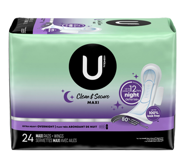 Image 1 du produit U by Kotex - Clean & Secure serviettes maxi de nuit avec ailes, flux très élevé, 24 unités