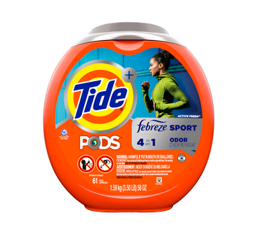 Pods Plus Febreze Sport Odor Defense capsules de détergent à lessive liquide, 61 unités/61 units