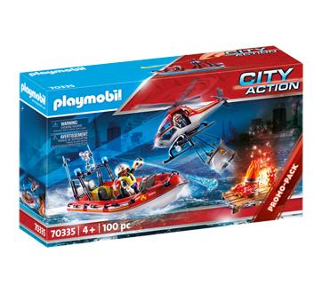 Image du produit Playmobil - Brigade de pompiers avec bateau et hélicoptère, 1 unité