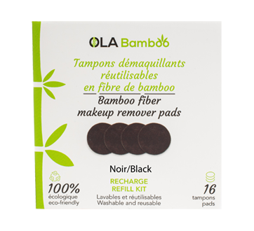 Image du produit OLA Bamboo - Recharge de tampons démaquillants réutilisables en fibre de bamboo, 16 unités, noir