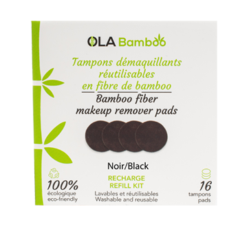 Recharge de tampons démaquillants réutilisables en fibre de bamboo, 16 unités, noir