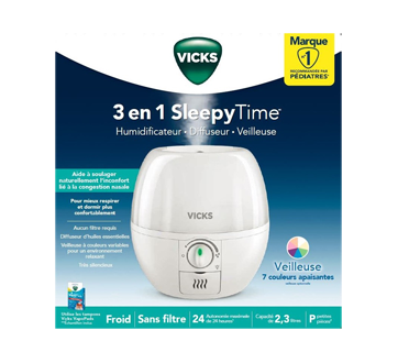 Image du produit Vicks - SleepyTime humidificateur, diffuseur et veilleuse 3-en-1, 1 unité