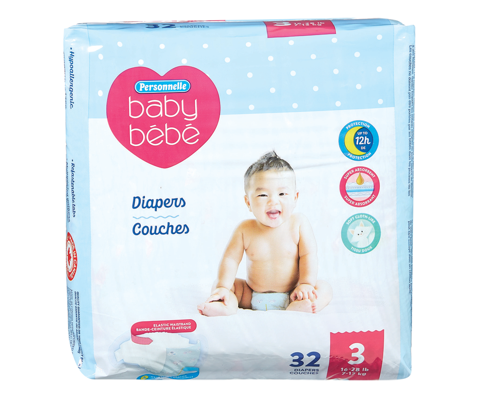 Couches pour bébé, 3, 32 unités Personnelle Couche Jean Coutu
