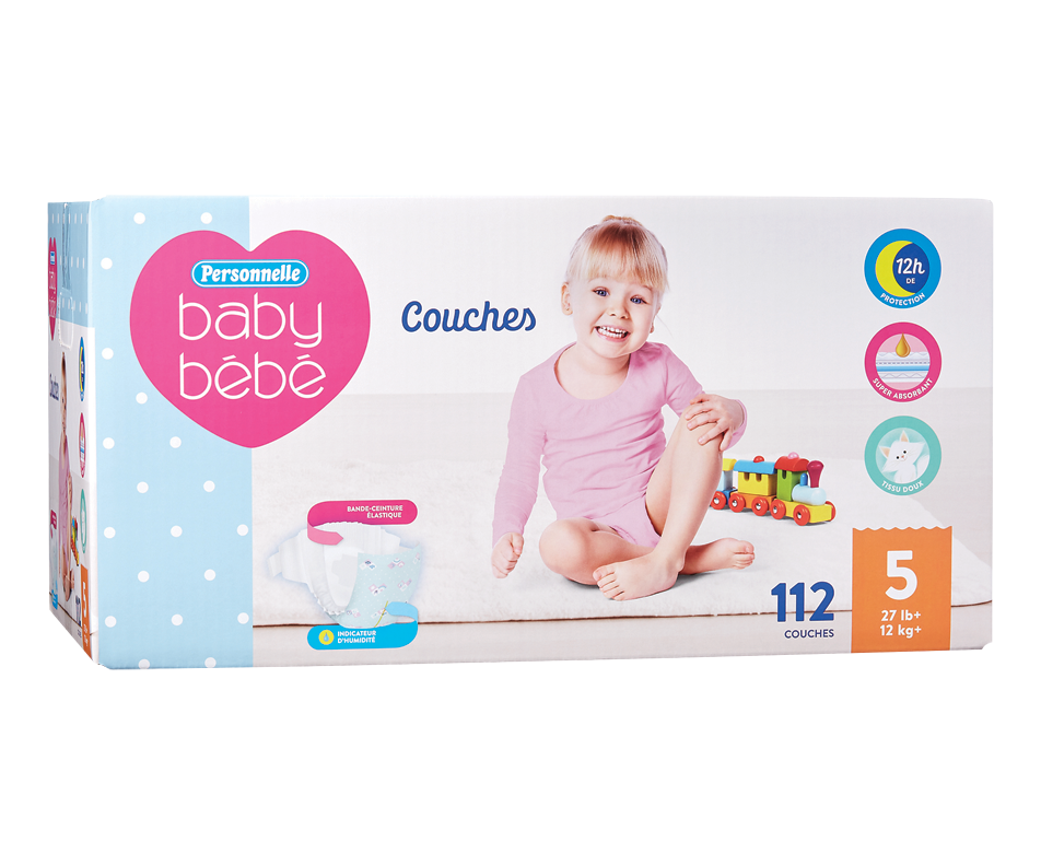 Couches pour bébé, 5, 112 unités Personnelle Couche Jean Coutu