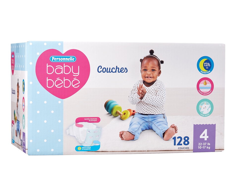 Couches pour bébé, 4, 128 unités Personnelle Couche Jean Coutu
