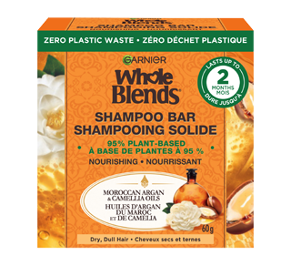 Whole Blends shampooing solide nourrissant pour cheveux secs et ternes, 60 g, Argan et camélia